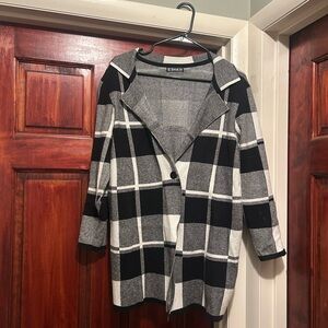 SHEIN Black & Gray Plaid Hooded Cardigan